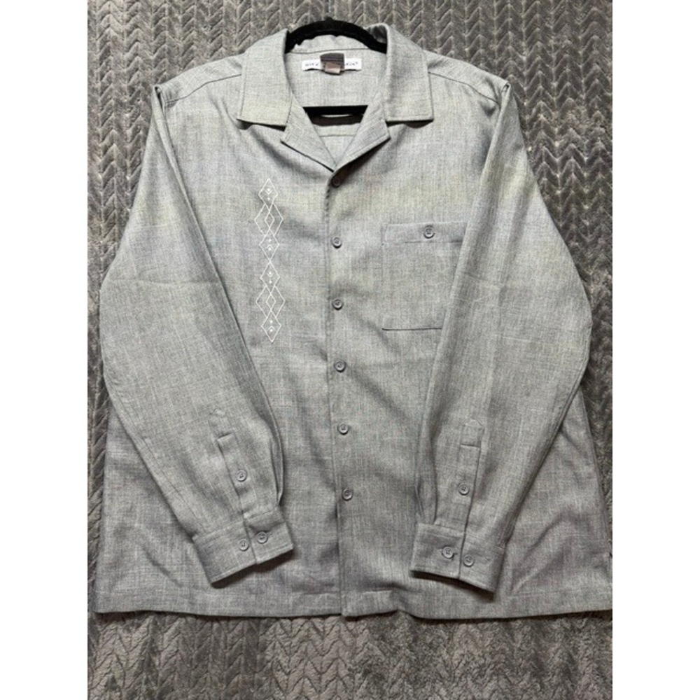 Irvine Park Gray Embroidered Long Sleeve Button Down Shirt Women L  0413